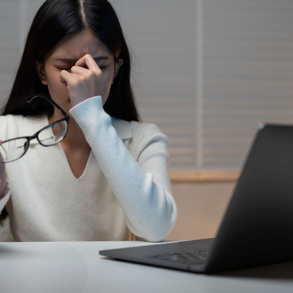 Girl getting Eye strain from digital devices