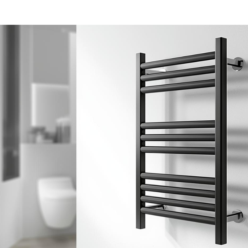 Black Wall mountec towel warmer in luxury bathroom